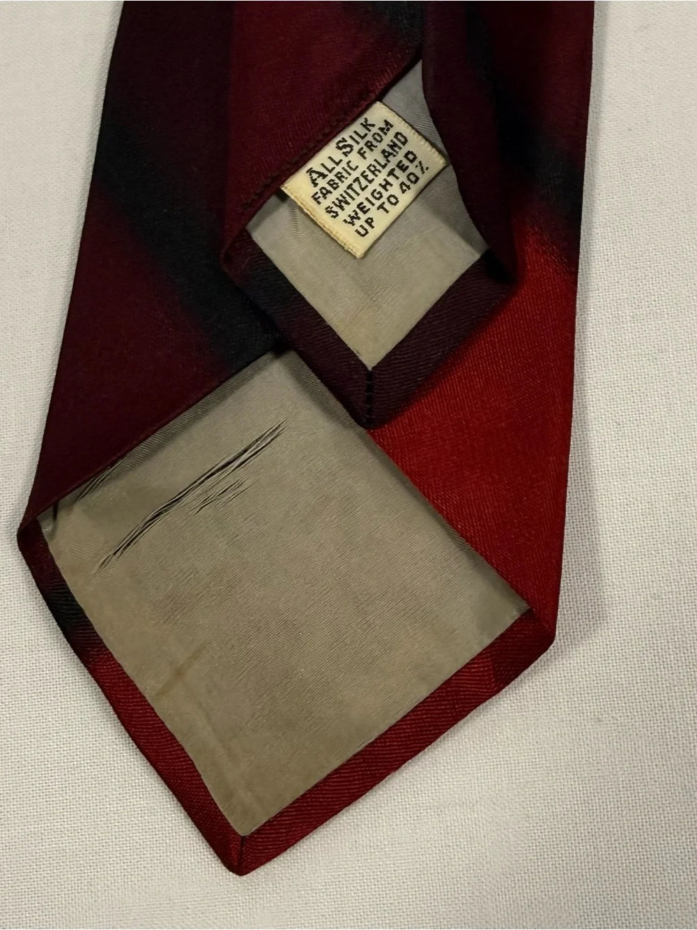 Vintage ACWA Union Made Swiss Weighted Silk Red‎ Black Stripe Necktie 54